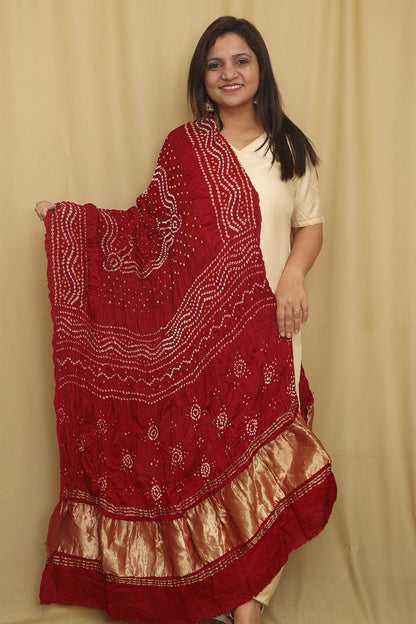 Maroon Bandhani Modal Gajji Silk Dupatta - Elegant Ethnic Wear - Luxurion World