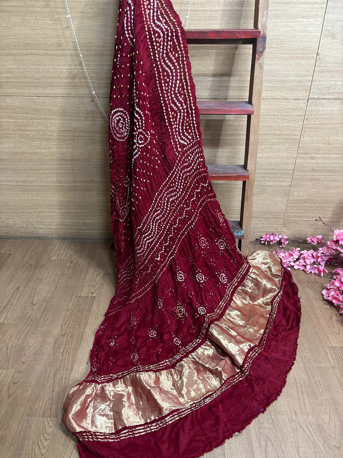 Maroon Bandhani Modal Gajji Silk Dupatta - Elegant Ethnic Wear - Luxurion World