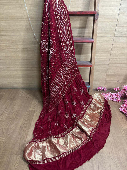 Maroon Bandhani Modal Gajji Silk Dupatta - Elegant Ethnic Wear - Luxurion World