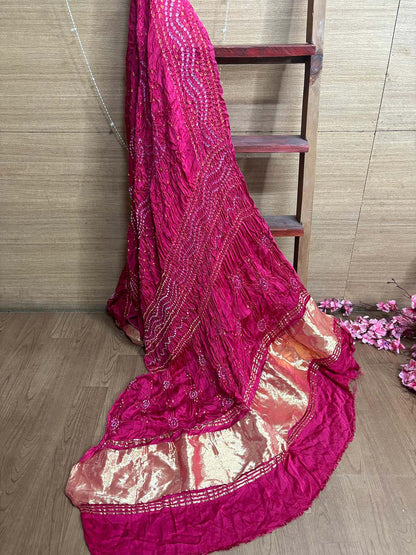 Pretty in Pink: Bandhani Modal Gajji Silk Dupatta - Luxurion World
