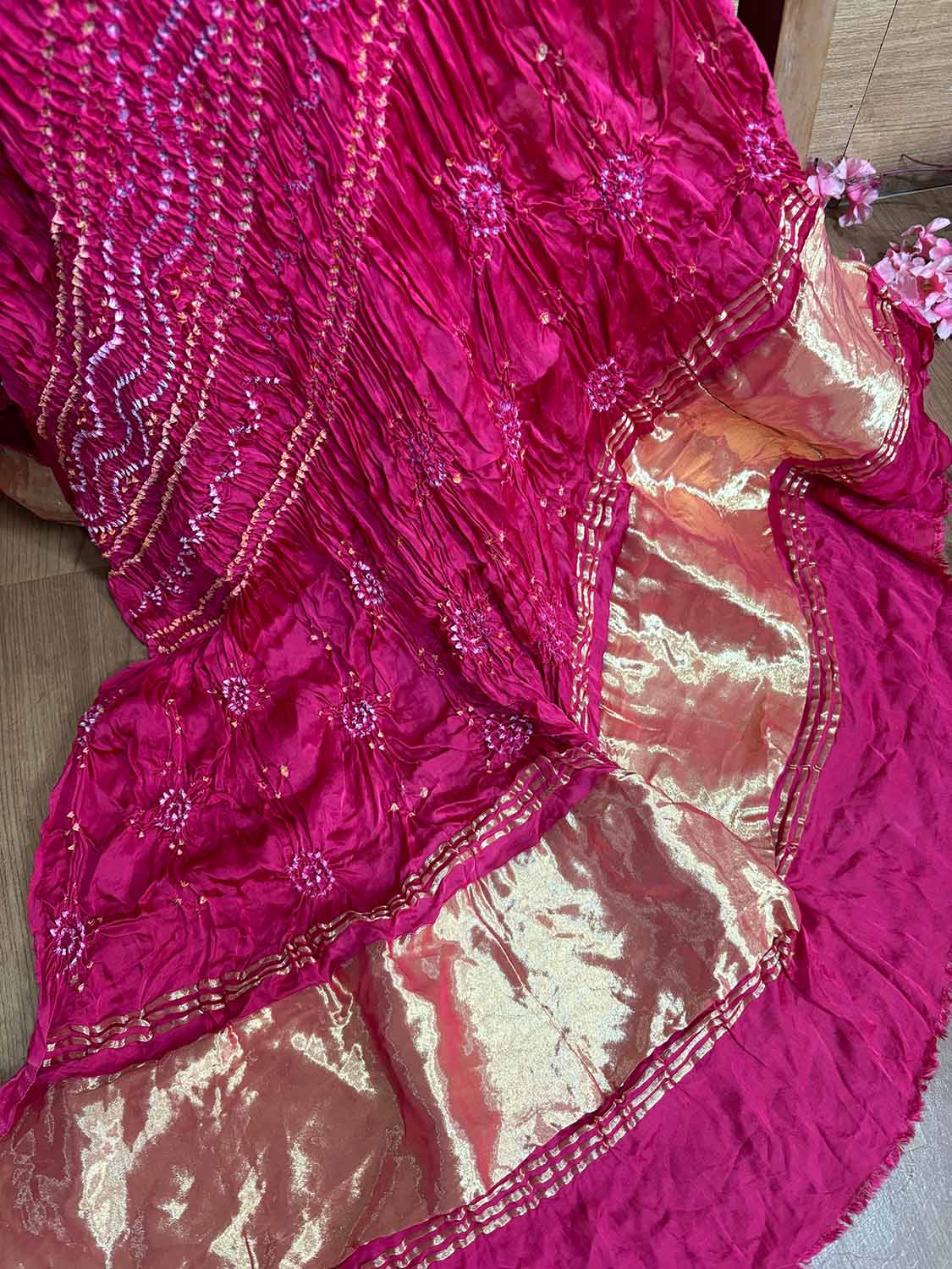 Pretty in Pink: Bandhani Modal Gajji Silk Dupatta - Luxurion World
