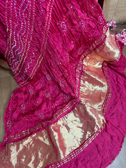 Pretty in Pink: Bandhani Modal Gajji Silk Dupatta - Luxurion World