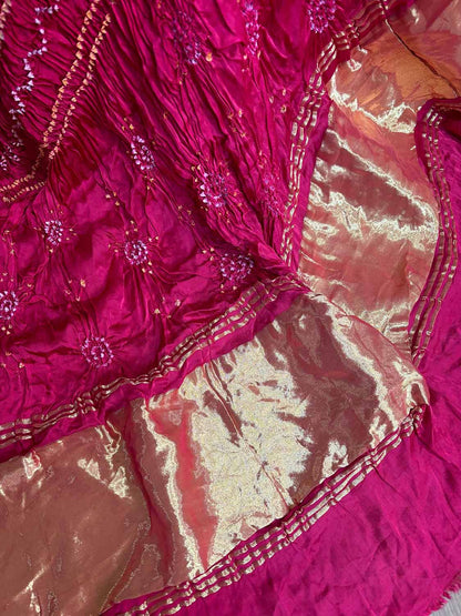 Pretty in Pink: Bandhani Modal Gajji Silk Dupatta - Luxurion World