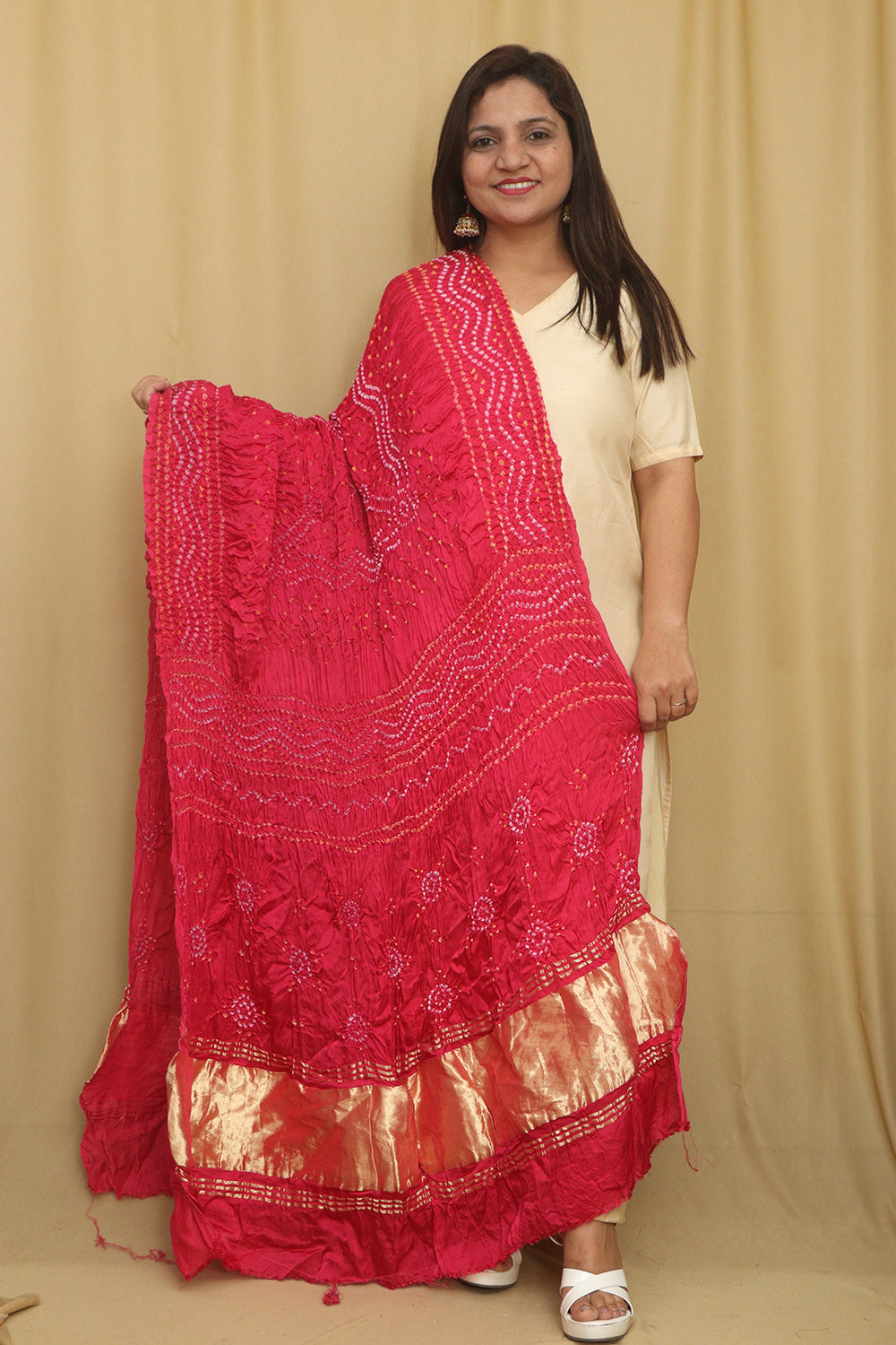 Pretty in Pink: Bandhani Modal Gajji Silk Dupatta - Luxurion World