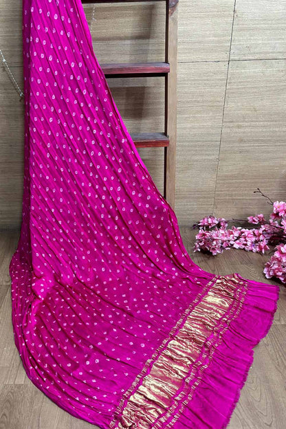 Stunning Pink Bandhani Modal Gajji Silk Dupatta - Luxurion World