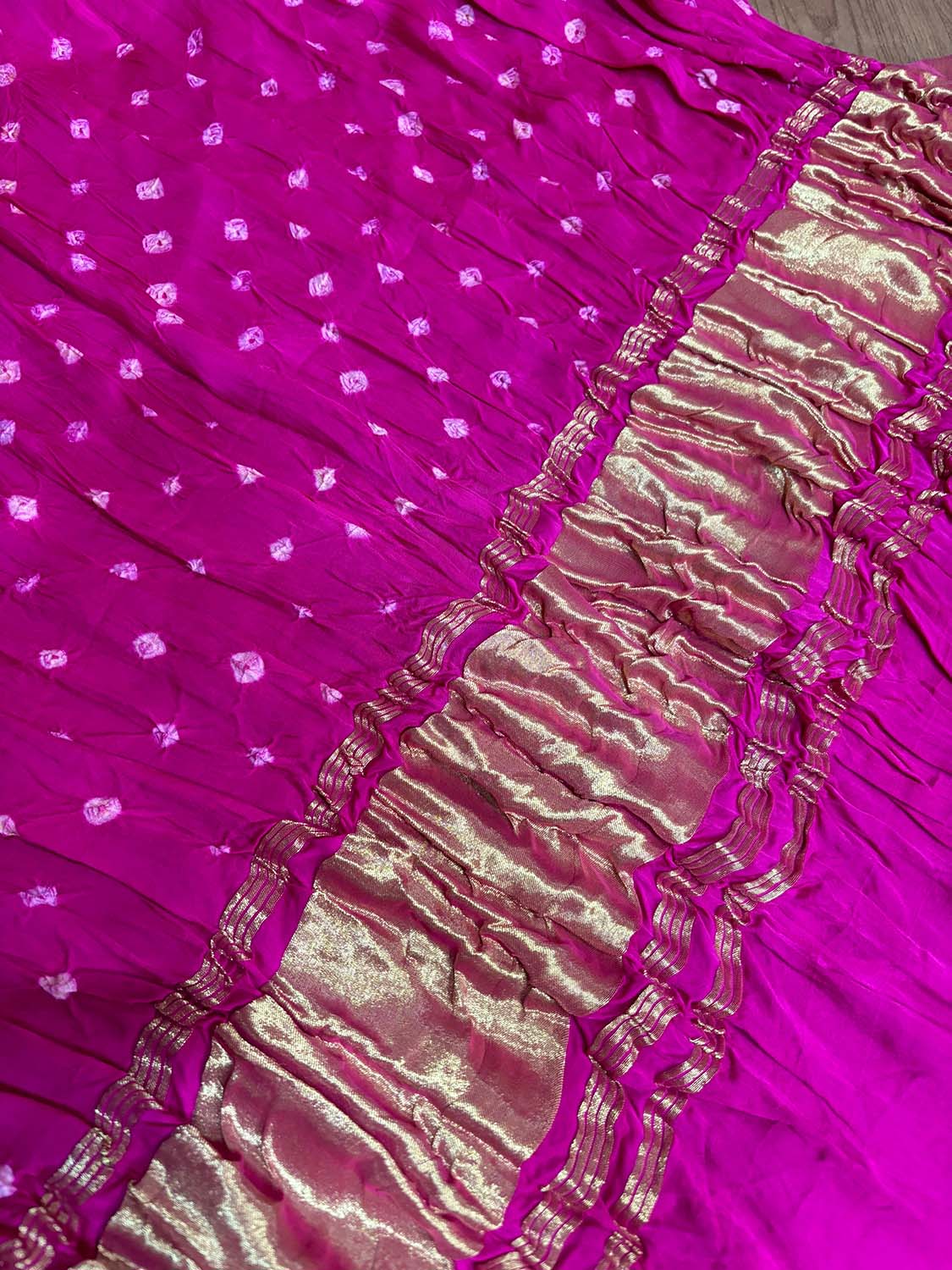 Stunning Pink Bandhani Modal Gajji Silk Dupatta - Luxurion World