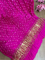 Stunning Pink Bandhani Modal Gajji Silk Dupatta - Luxurion World