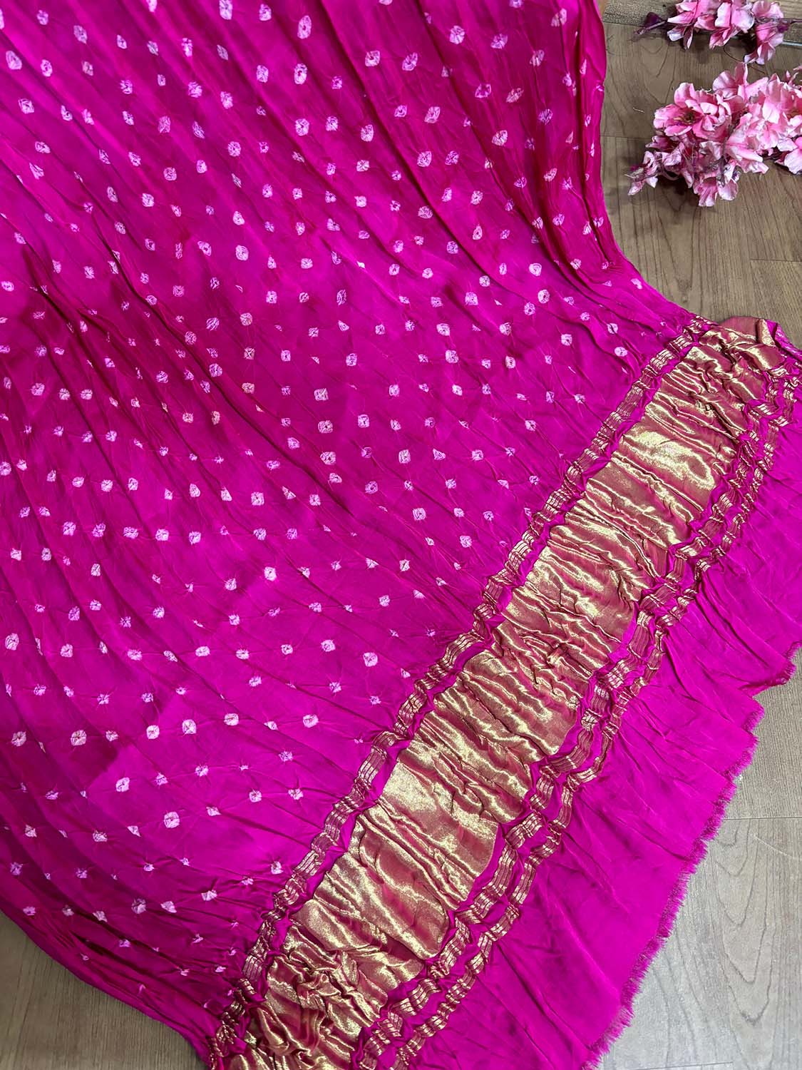 Stunning Pink Bandhani Modal Gajji Silk Dupatta - Luxurion World
