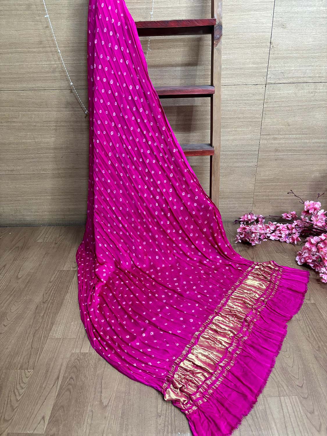 Stunning Pink Bandhani Modal Gajji Silk Dupatta - Luxurion World