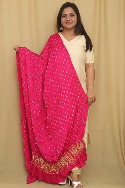 Stunning Pink Bandhani Modal Gajji Silk Dupatta - Luxurion World