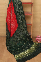 Vibrant Bandhani Modal Gajji Silk Dupatta in Red and Green - Luxurion World