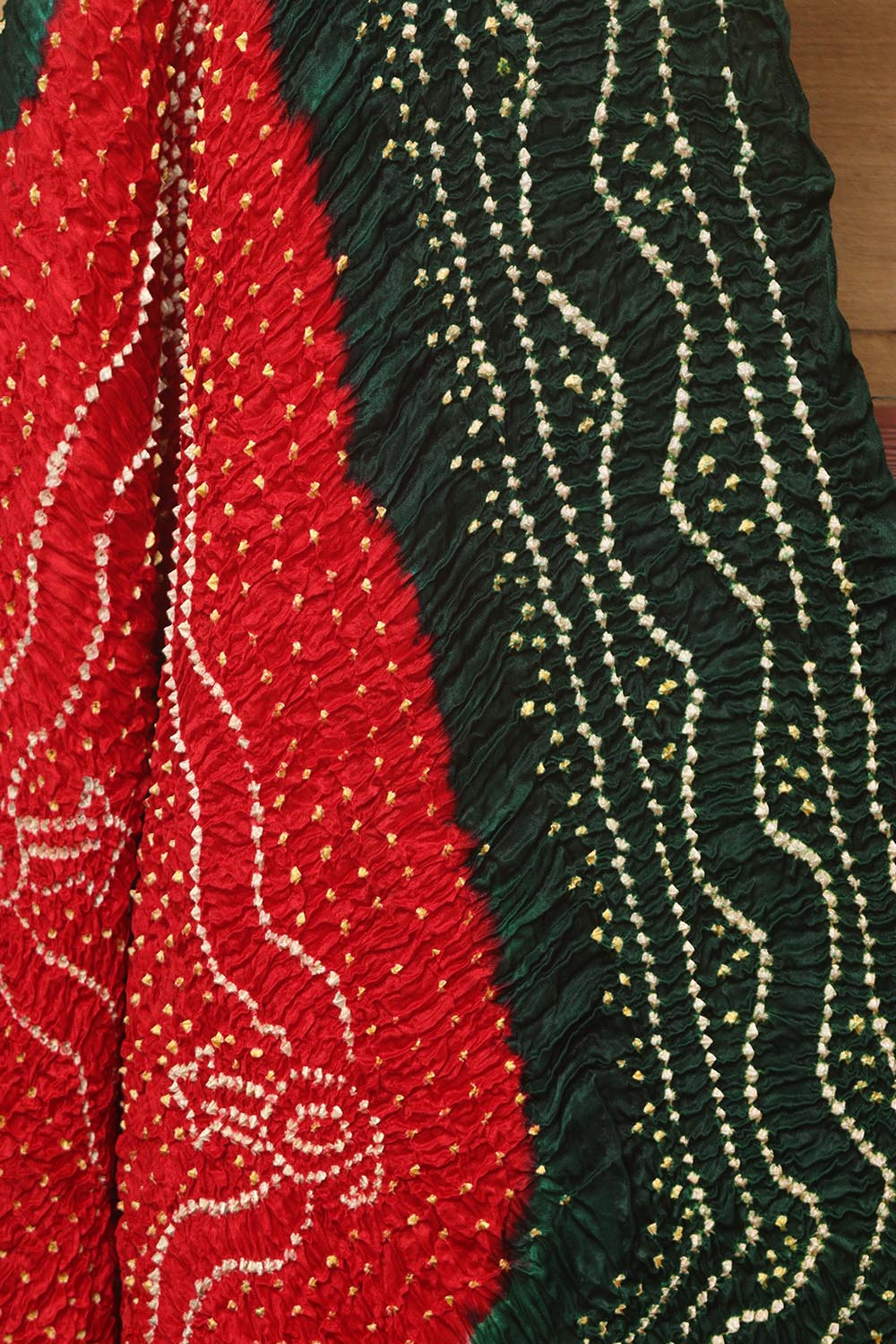 Vibrant Bandhani Modal Gajji Silk Dupatta in Red and Green - Luxurion World
