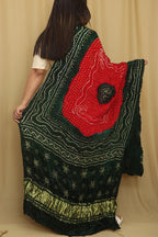 Vibrant Bandhani Modal Gajji Silk Dupatta in Red and Green - Luxurion World