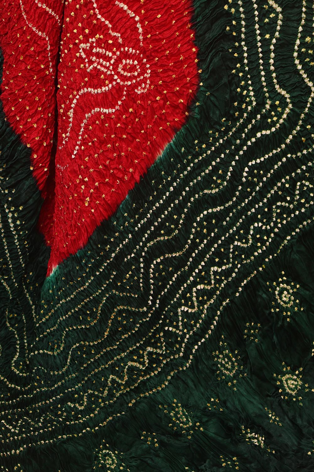 Vibrant Bandhani Modal Gajji Silk Dupatta in Red and Green - Luxurion World