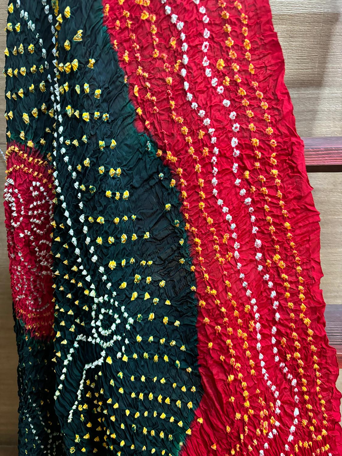 Stunning Red & Black Bandhani Modal Gajji Silk Dupatta - Luxurion World