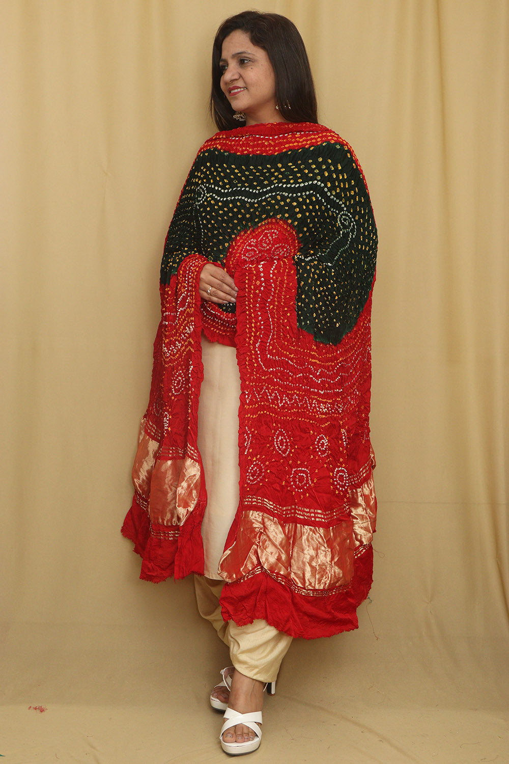Stunning Red & Black Bandhani Modal Gajji Silk Dupatta - Luxurion World