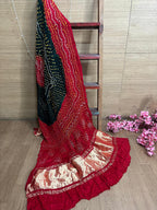 Stunning Red & Black Bandhani Modal Gajji Silk Dupatta - Luxurion World