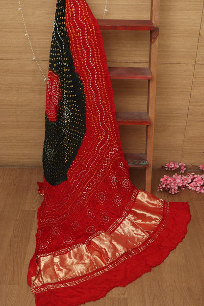 Stunning Red & Black Bandhani Modal Gajji Silk Dupatta - Luxurion World