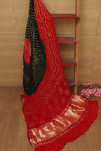 Stunning Red & Black Bandhani Modal Gajji Silk Dupatta - Luxurion World