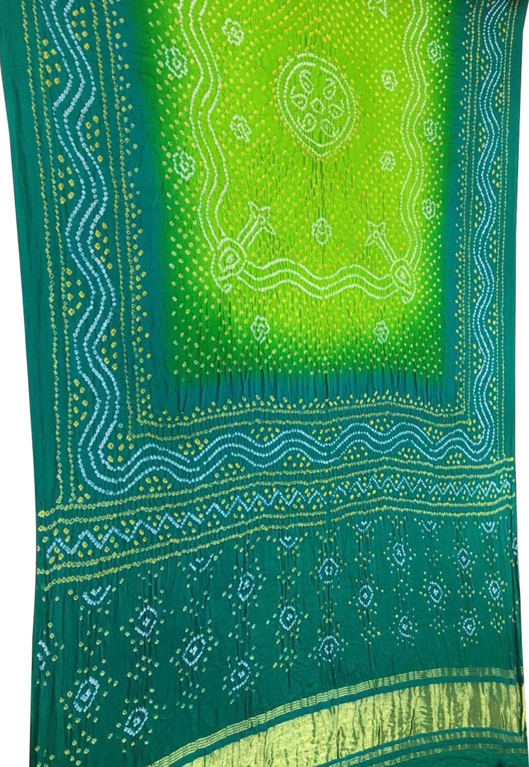 Stunning Green & Blue Bandhani Gajji Silk Dupatta - Luxurion World