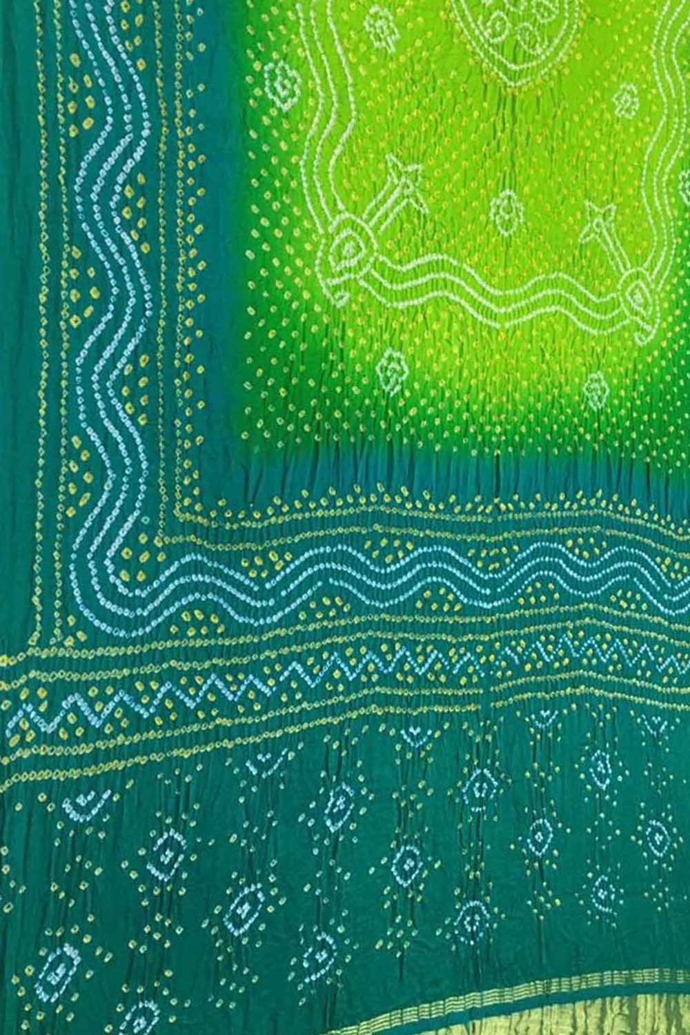 Stunning Green & Blue Bandhani Gajji Silk Dupatta - Luxurion World