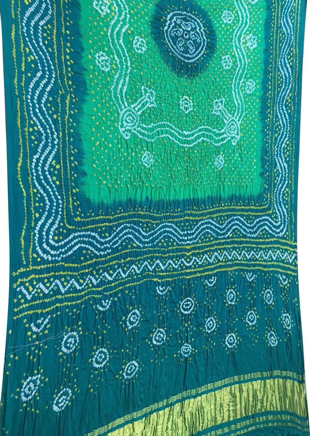 Stunning Green & Blue Bandhani Gajji Silk Dupatta - Luxurion World