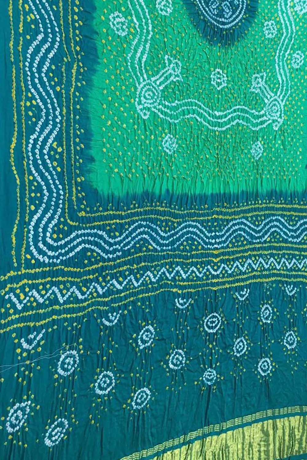 Stunning Green & Blue Bandhani Gajji Silk Dupatta - Luxurion World