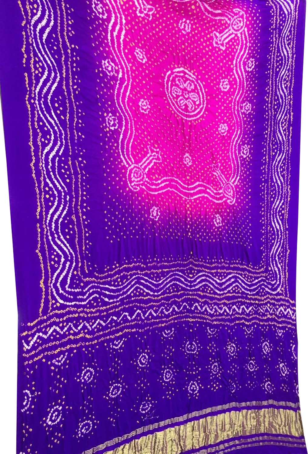 Pink & Purple Bandhani Gajji Silk Dupatta - Luxurion World