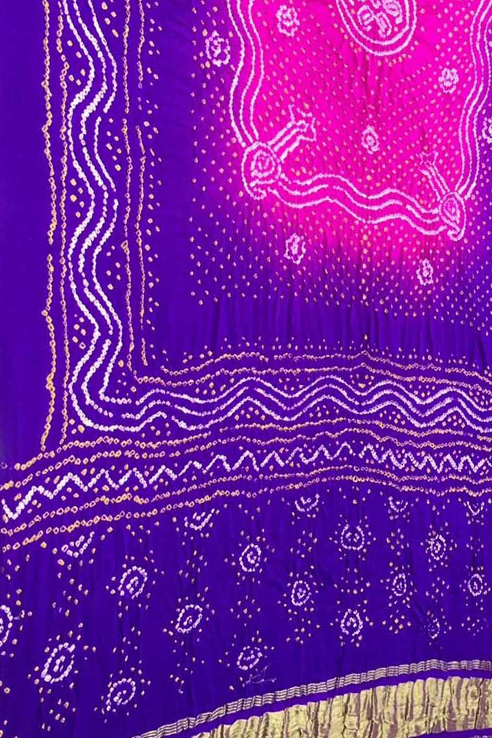 Pink & Purple Bandhani Gajji Silk Dupatta - Luxurion World