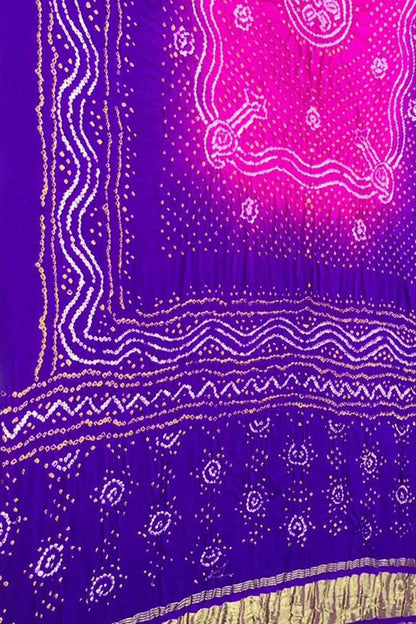Pink & Purple Bandhani Gajji Silk Dupatta - Luxurion World