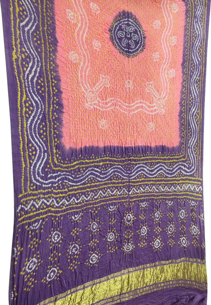 Stunning Pink & Purple Bandhani Silk Dupatta - Luxurion World