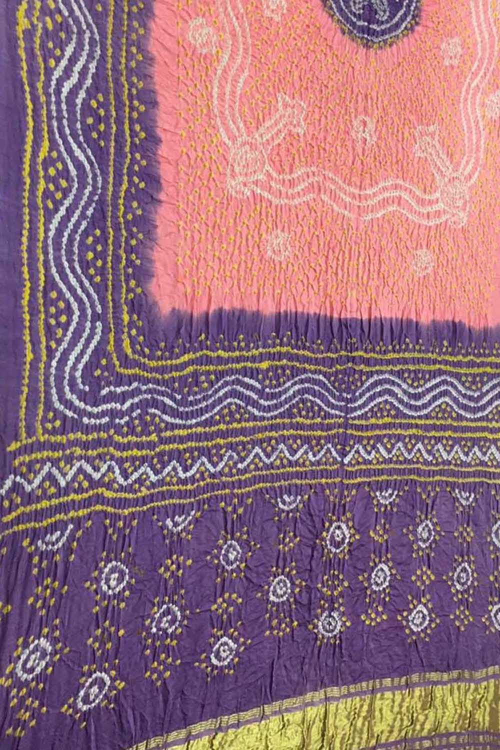 Stunning Pink & Purple Bandhani Silk Dupatta - Luxurion World