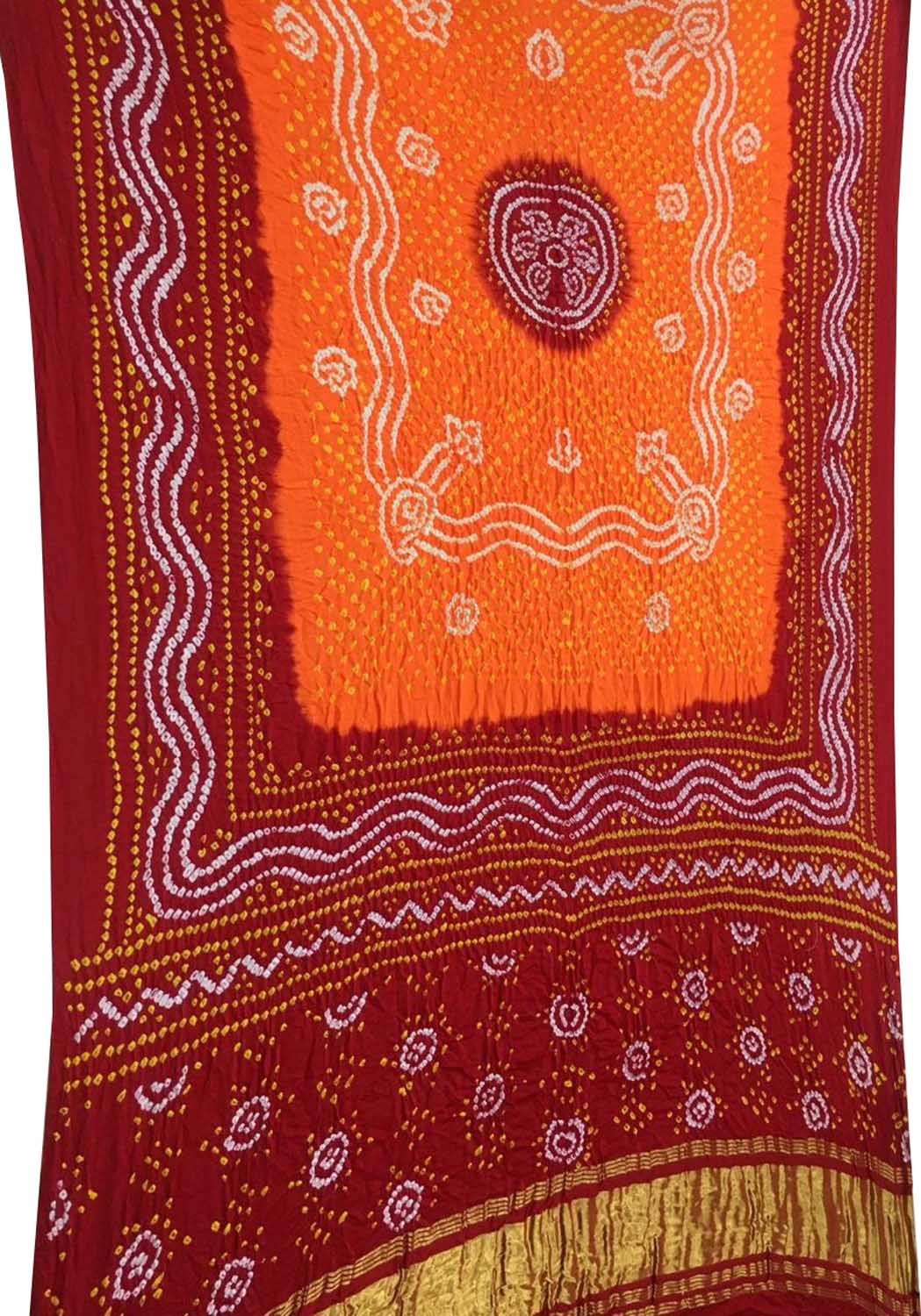 Vibrant Bandhani Gajji Silk Dupatta in Orange and Red - Luxurion World