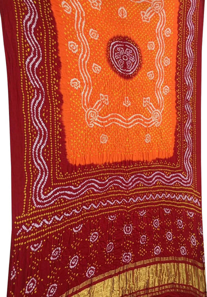 Vibrant Bandhani Gajji Silk Dupatta in Orange and Red - Luxurion World