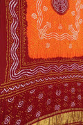 Vibrant Bandhani Gajji Silk Dupatta in Orange and Red - Luxurion World
