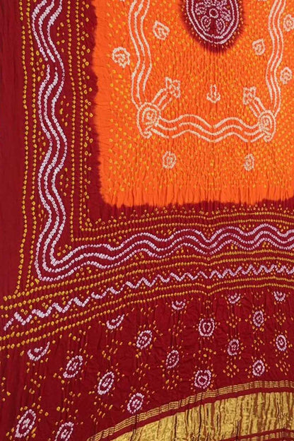 Vibrant Bandhani Gajji Silk Dupatta in Orange and Red - Luxurion World