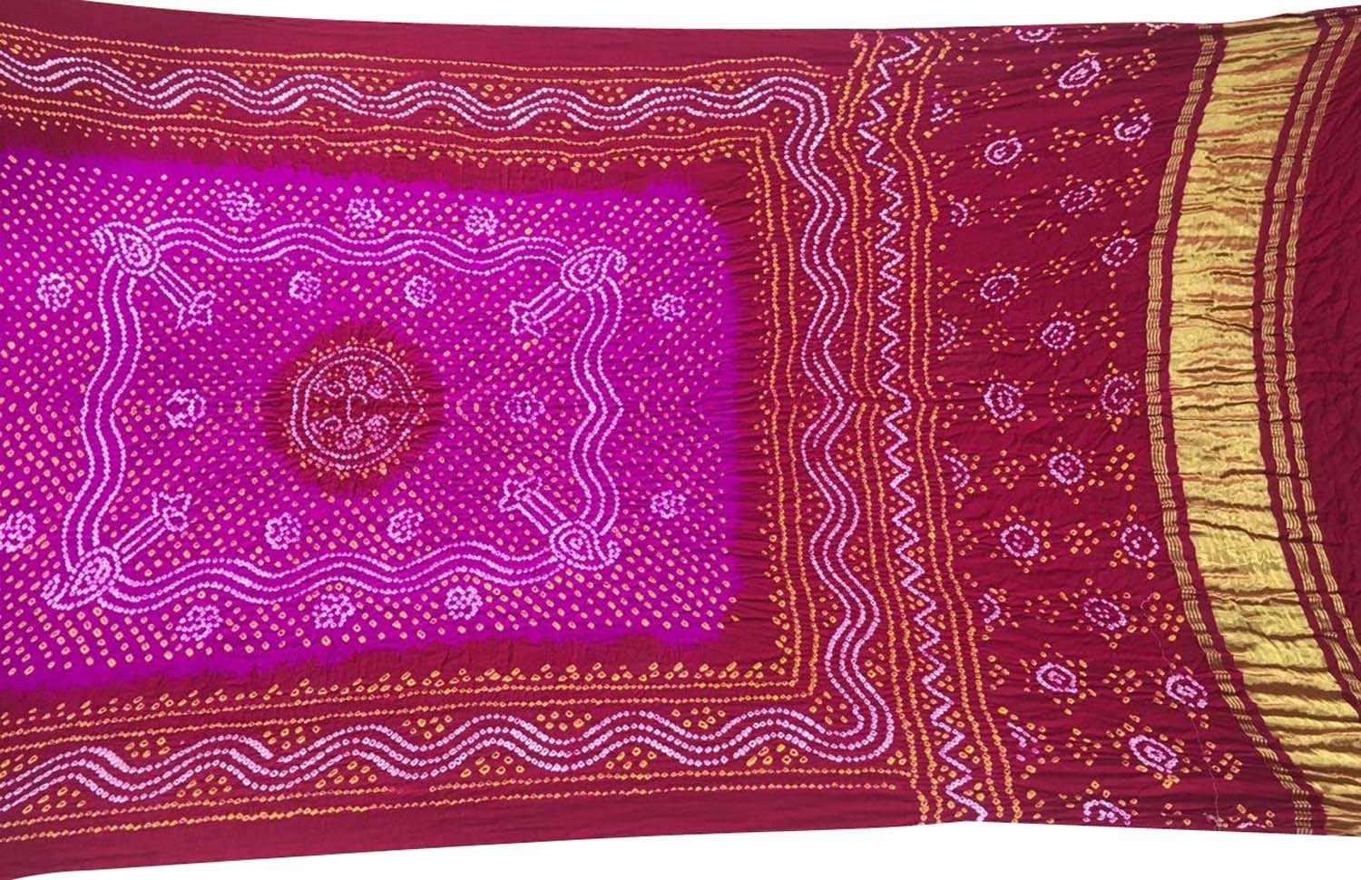 Stunning Pink and Red Bandhani Gajji Silk Dupatta - Luxurion World