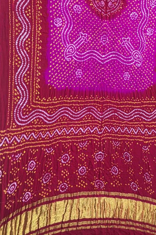 Stunning Pink and Red Bandhani Gajji Silk Dupatta - Luxurion World