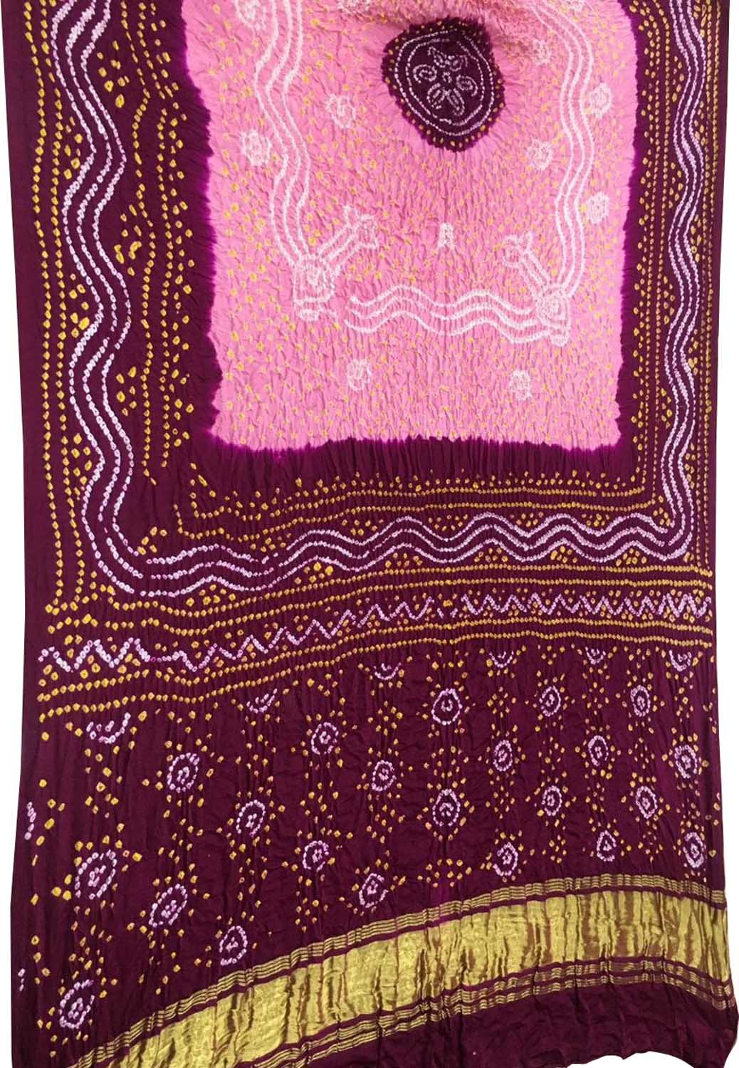 Pink & Maroon Bandhani Gajji Silk Dupatta - Luxurion World