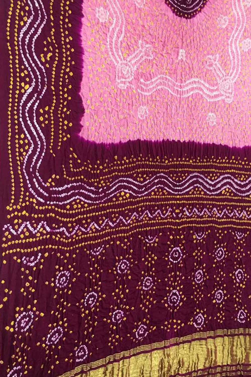 Pink & Maroon Bandhani Gajji Silk Dupatta - Luxurion World