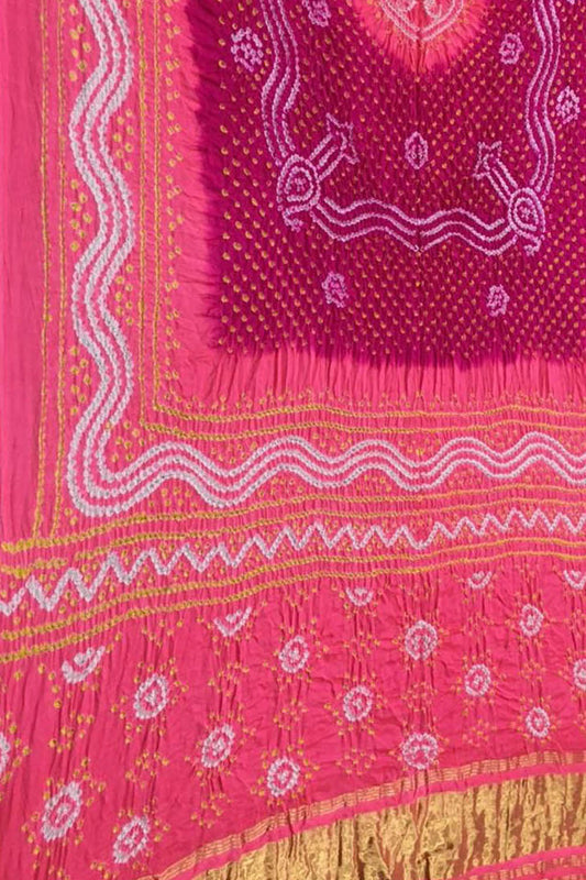 Pink Bandhani Gajji Silk Dupatta - Elegant and Luxurious - Luxurion World