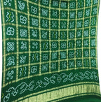 Green Bandhani Pure Gajji Silk Checks Dupatta - Luxurion World- Crafted Heirlooms