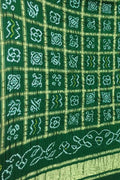 Green Bandhani Pure Gajji Silk Checks Dupatta - Luxurion World- Crafted Heirlooms