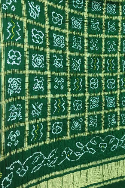 Green Bandhani Pure Gajji Silk Checks Dupatta - Luxurion World
