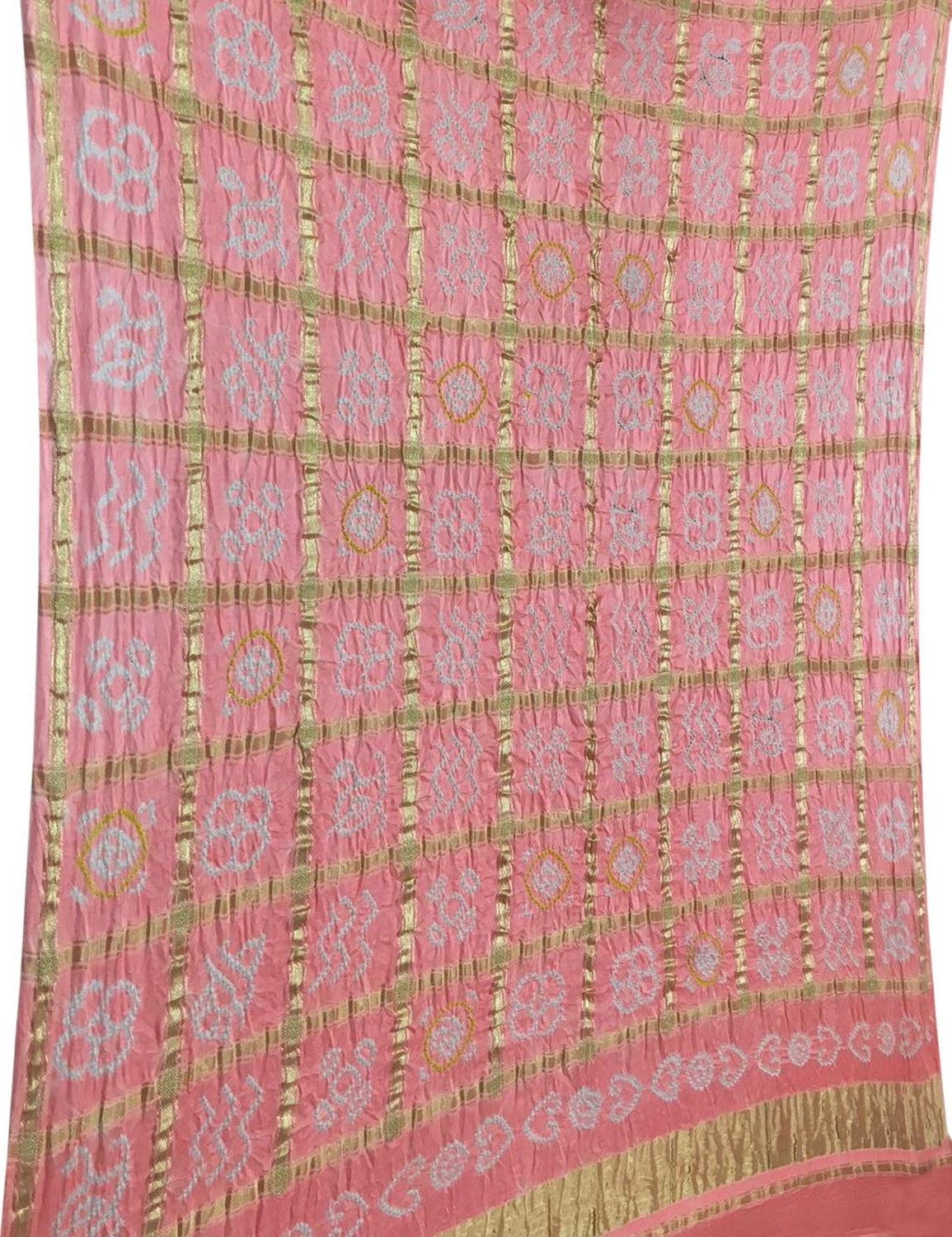 Pink Bandhani Pure Gajji Silk Checks Dupatta - Luxurion World