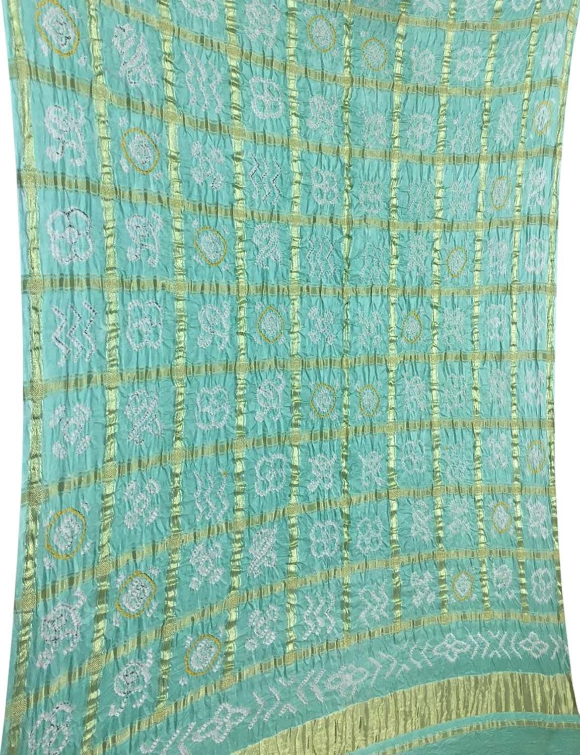 Blue Bandhani Pure Gajji Silk Checks Dupatta - Luxurion World