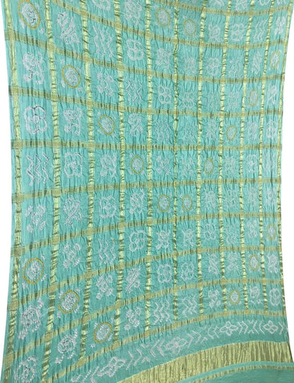 Blue Bandhani Pure Gajji Silk Checks Dupatta - Luxurion World