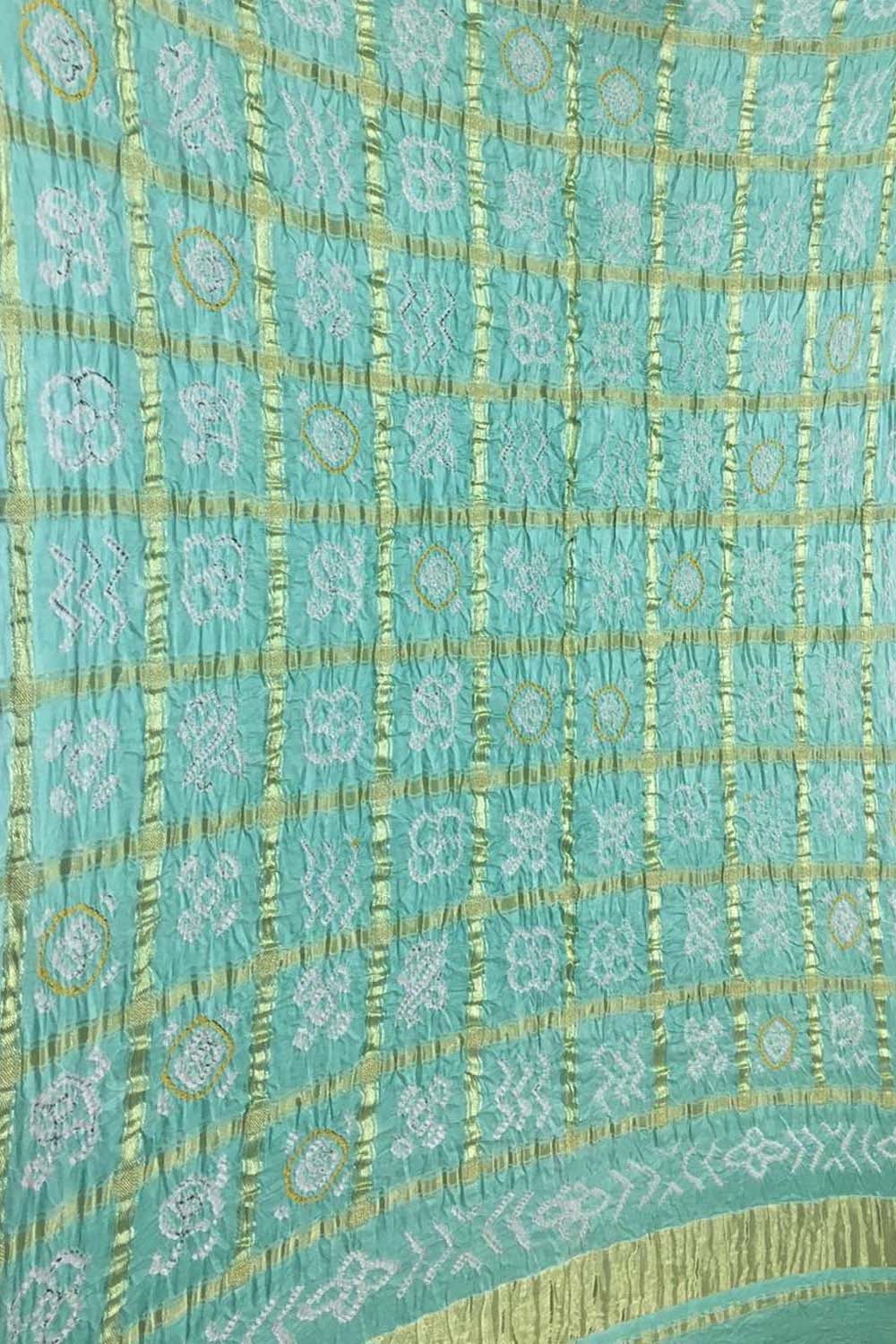 Blue Bandhani Pure Gajji Silk Checks Dupatta - Luxurion World