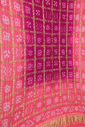 Pink Bandhani Pure Gajji Silk Checks Dupatta - Luxurion World- Crafted Heirlooms