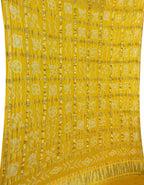 Yellow Bandhani Pure Gajji Silk Checks Dupatta - Luxurion World- Crafted Heirlooms